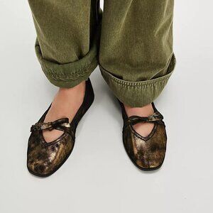 Free People Metallic Bronze Bow Ballet Flats